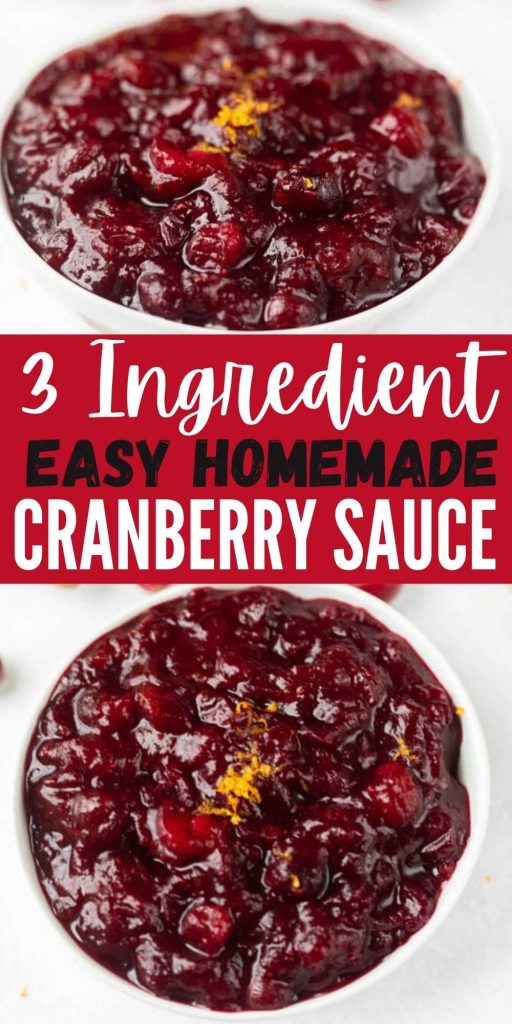 This 3 ingredient homemade cranberry sauce is super easy to make and turns out perfectly every time! This homemade cranberry sauce recipe with orange juice is perfect for any holiday dinners and can be made in minutes.  Try this easy cranberry sauce this year for the best and easiest side dish recipe.  #eatingonadime #holidayrecipes #sidedishrecipes #cranberrysauce 
