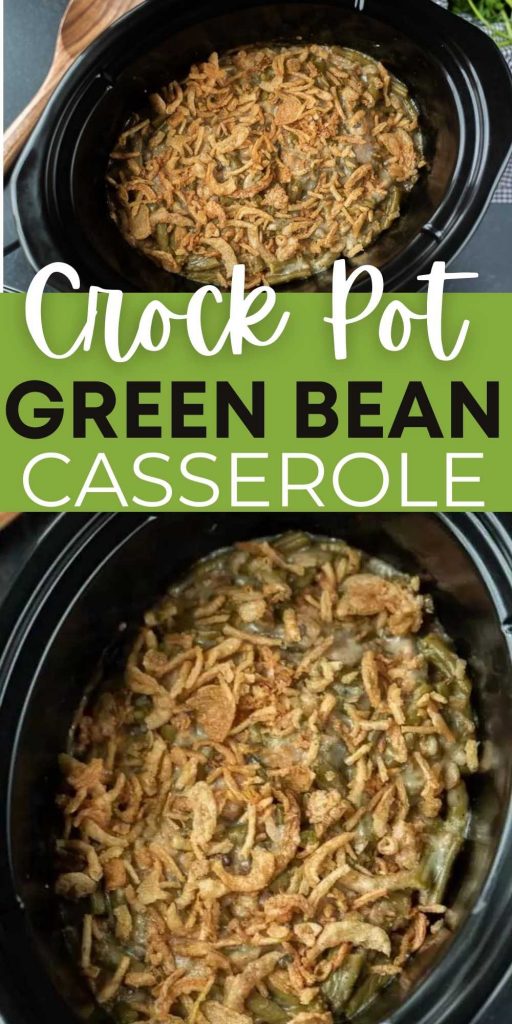 Free up the oven this holiday season with this Crock pot Green Bean Casserole Recipe! It turns out amazing and is one less dish to worry about! You will love how easy to make green bean casserole is in the crockpot.  This is the best Thanksgiving and Christmas side dish recipe.  #eatingonadime #crockpotrecipes #greenbeancasserole #sidedishrecipes #holidayrecipes 
