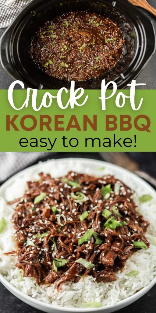 You are going to love this crock pot korean bbq recipe! Serve this slow cooker korean bbq beef over rice and a side of veggies for a simple meal! This is an easy to make slow cooker recipe that is delicious too!  #eatingonadime #crockpotrecipes #slowcookerrecipes #beefrecipes #koreanbbq 
