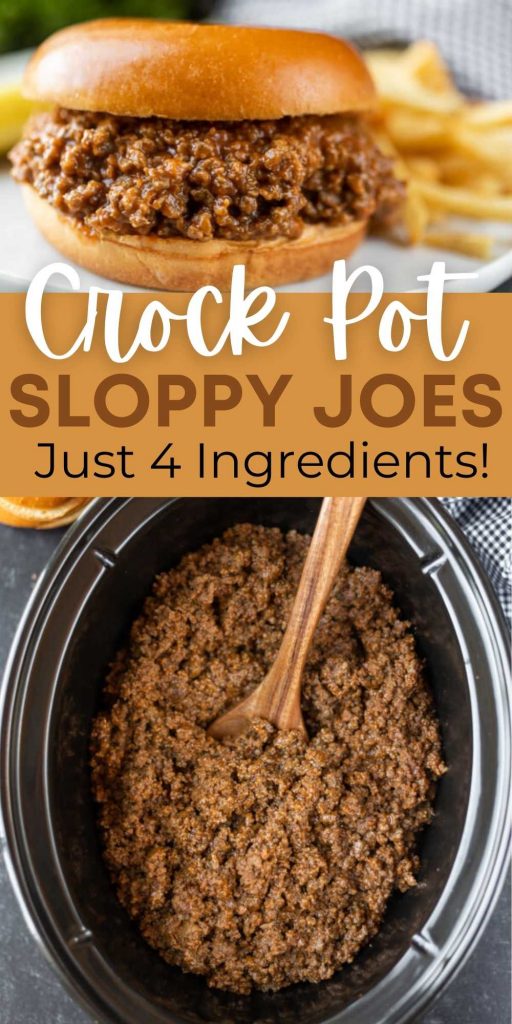 ou have to try this Easy Crock pot Sloppy Joes Recipe! With only 4 ingredients, this Sloppy Joe Slow Cooker Recipe is still packed with flavor. Try some easy crock pot sloppy joes today! It’s so easy to make that it’s great for a crowd at a party! #eatingonadime #crockpotrecipes #slowcookerrecipes #beefrecipes 
