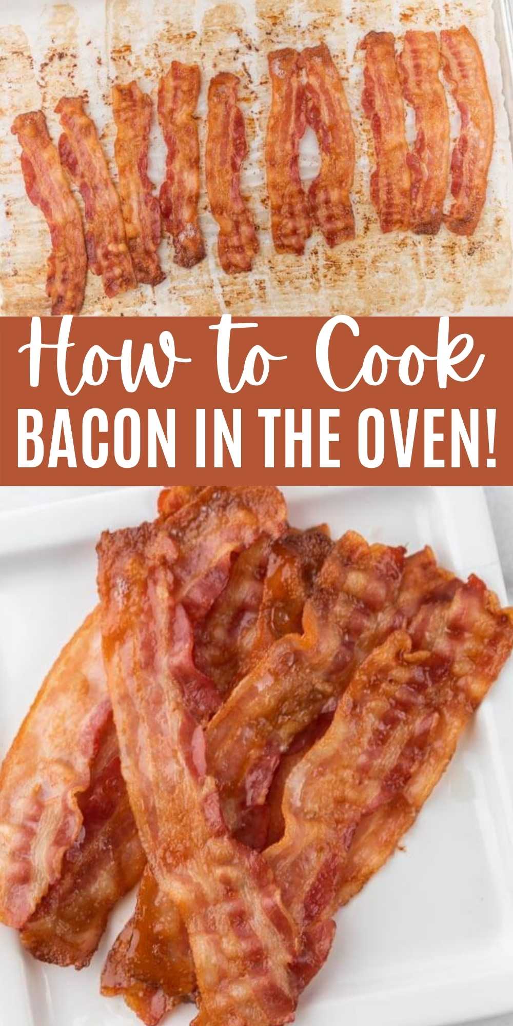This is the best way to make bacon! Learn how to cook bacon in the oven so it’s still crispy and there is no mess to clean up! Plus check out all our tips and tricks for this simple bacon recipe.  Baking bacon is easy to do and tastes great too! #eatingonadime #bacon #breakfast #breakfast #breakfastrecipes #brunch #easyrecipes #sidedish
