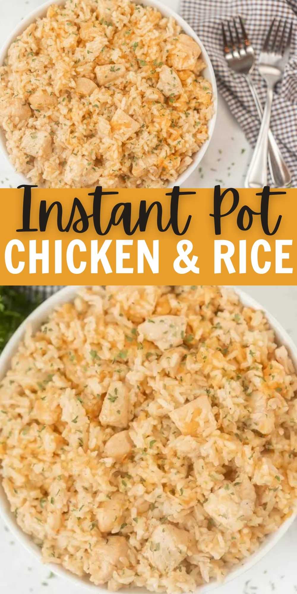 Get dinner on the table fast with Chicken and Rice Instant Pot Recipe. Ready in only 30 minutes, Instant pot cheesy chicken and rice casserole is so simple and delicious too! The entire family will love this easy to make Instant Pot Chicken and Rice Recipe! #eatingonadime #instantpotrecipes #chickenrecipes #chickenandrice 

