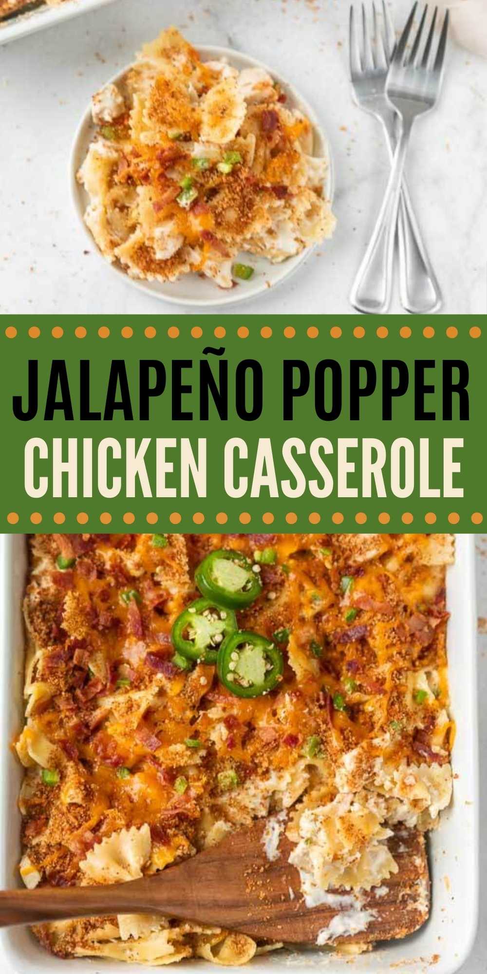 If you love cheesy jalapeño poppers, you are going to love Jalapeño popper chicken casserole recipe. Use precooked chicken and have dinner in 30 minutes. This is a great jalapeño popper chicken casserole with pasta that is easy to make and packed with flavor too! #eatingonadime #jalapeñorecipes #casseroles #chickenrecipes #jalapeñopopperrecipes 
