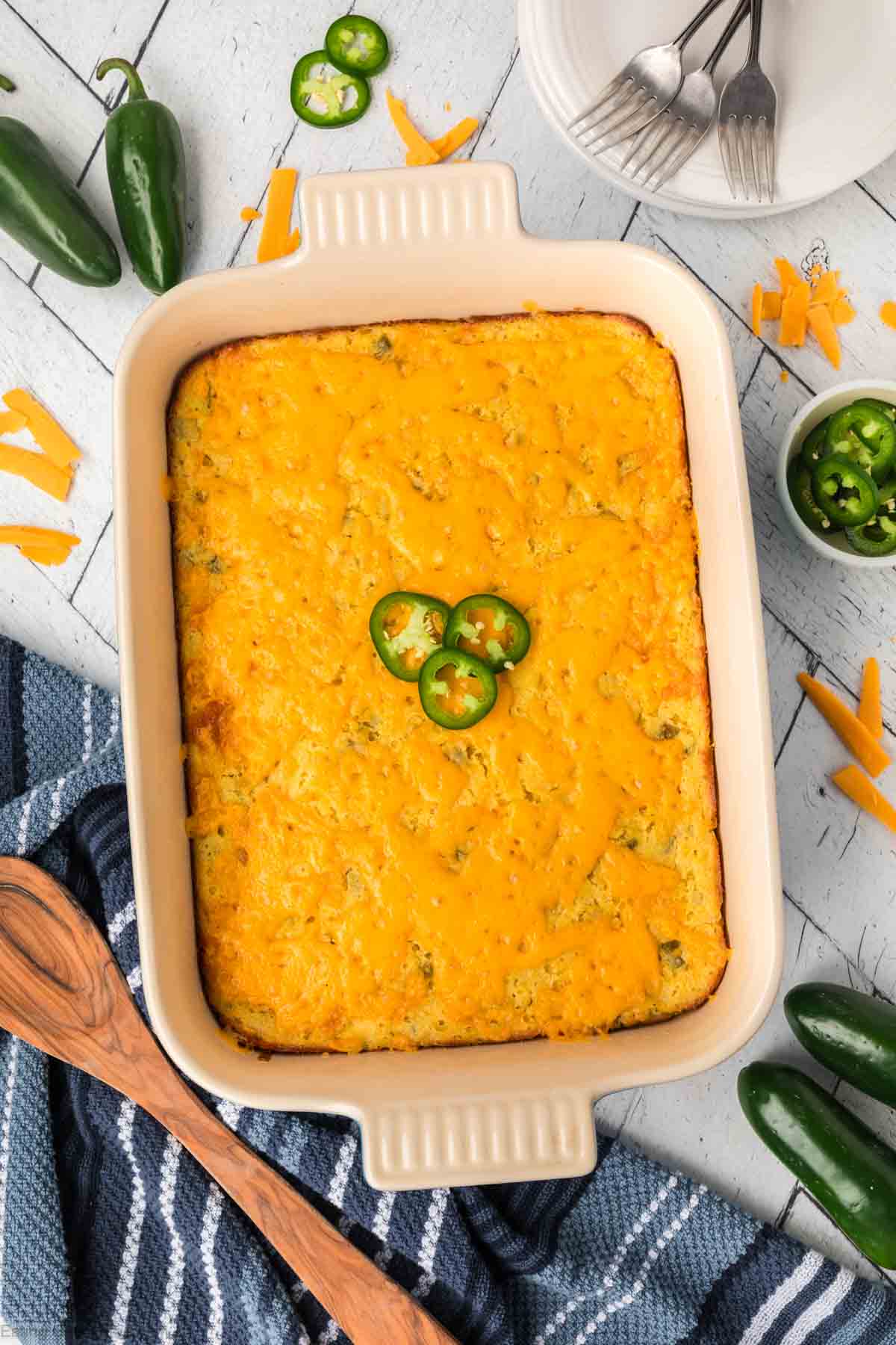  Jalapeno Corn Casserole in a baking dish