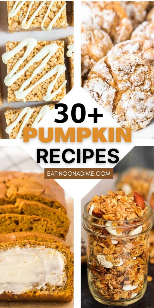 If you love all things pumpkin, we have all of the best pumpkin recipes for you to try! Find over 30 easy pumpkin recipes that are perfect for Fall baking. These recipes includes healthy recipes, savory recipes and sweet dessert recipes that the entire family will love! #eatingonadime #pumpkinrecipes #fallrecipes #pumpkin 

