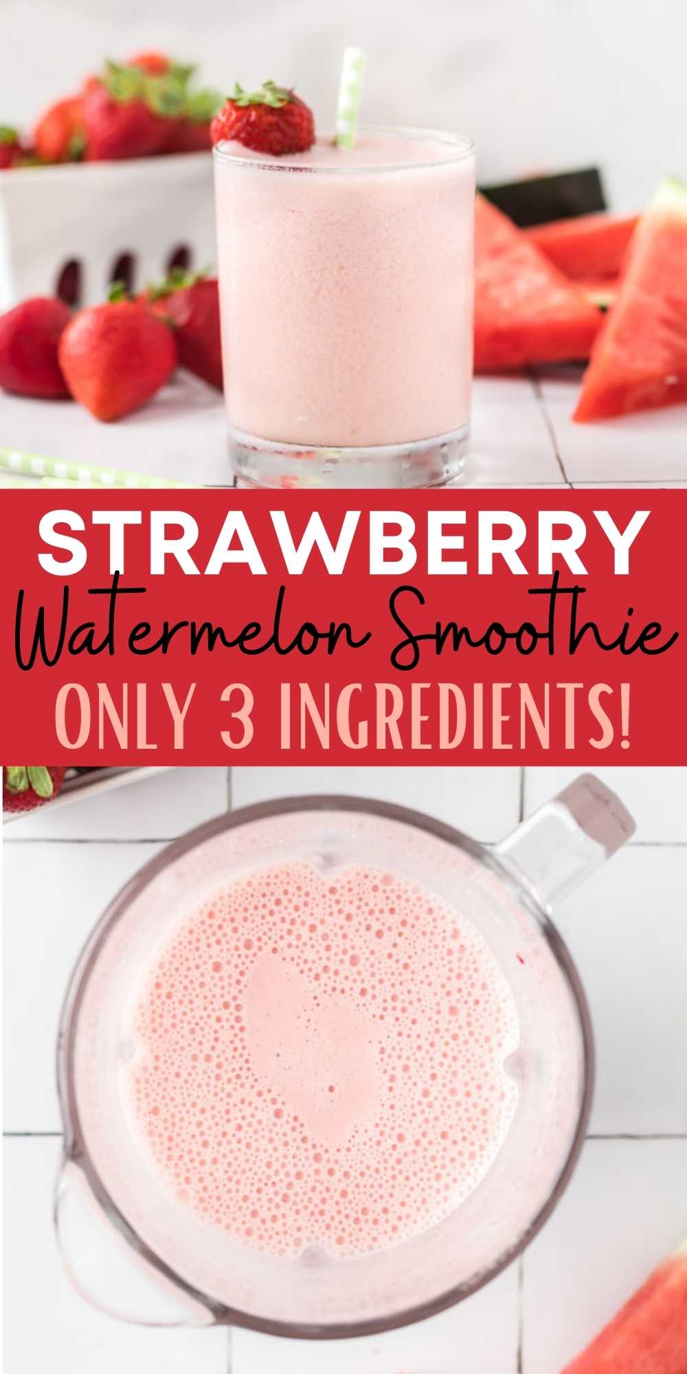 Strawberry watermelon smoothie recipe is delicious and easy to make with only 3 ingredients! This easy strawberry watermelon smoothie is refreshing! It is perfect anytime of the day! You will love this easy and refreshing smoothie recipe! #eatingonadime #strawberryrecipes #smoothierecipes #watermelonrecipes 
