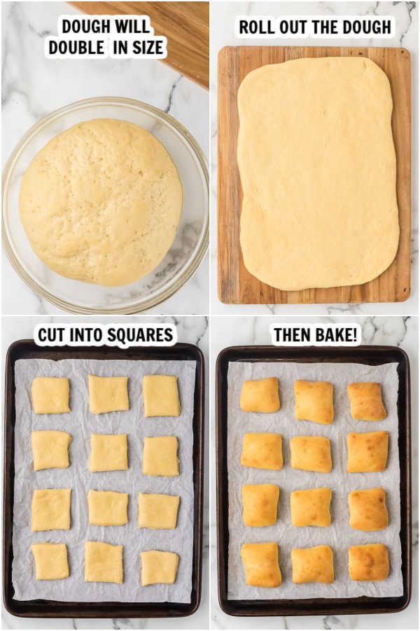 Pictures of the process of making rolls. 