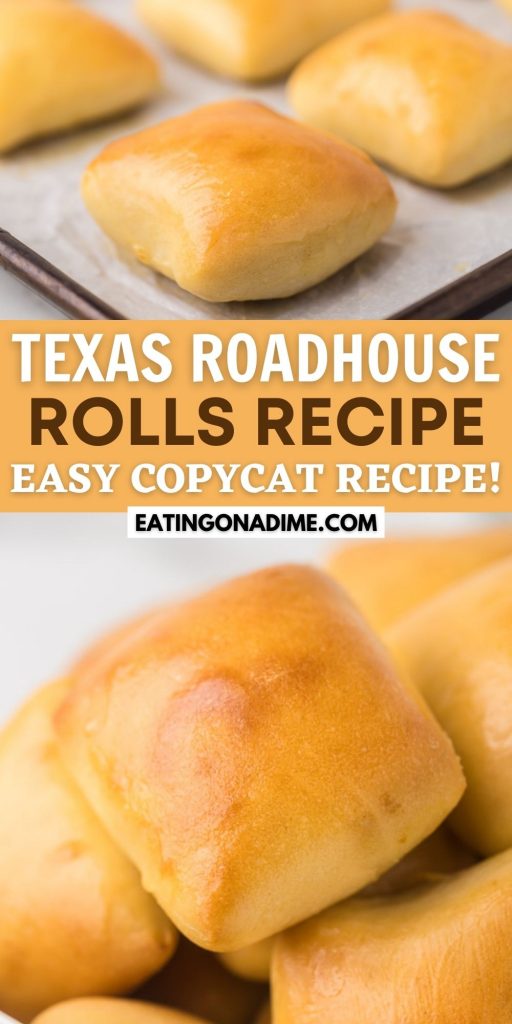 These copycat Texas Roadhouse Rolls are sweet, fluffy and buttery!  No bread machine is needed for this copycat rolls recipe.  This easy Texas Roadhouse rolls recipe is one of the easiest bread recipes and is delicious with homemade honey butter too! #eatingonadime #breadrecipes #copycatrecipes #rollrecipes 
