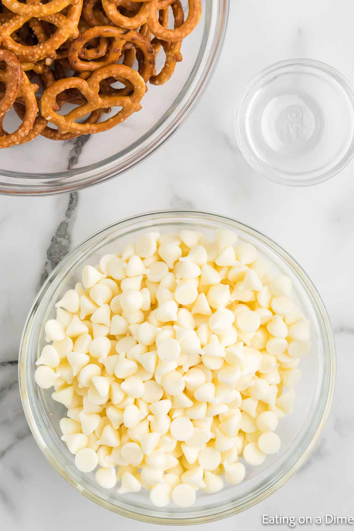 Placing the white chocolate chips in a bowl