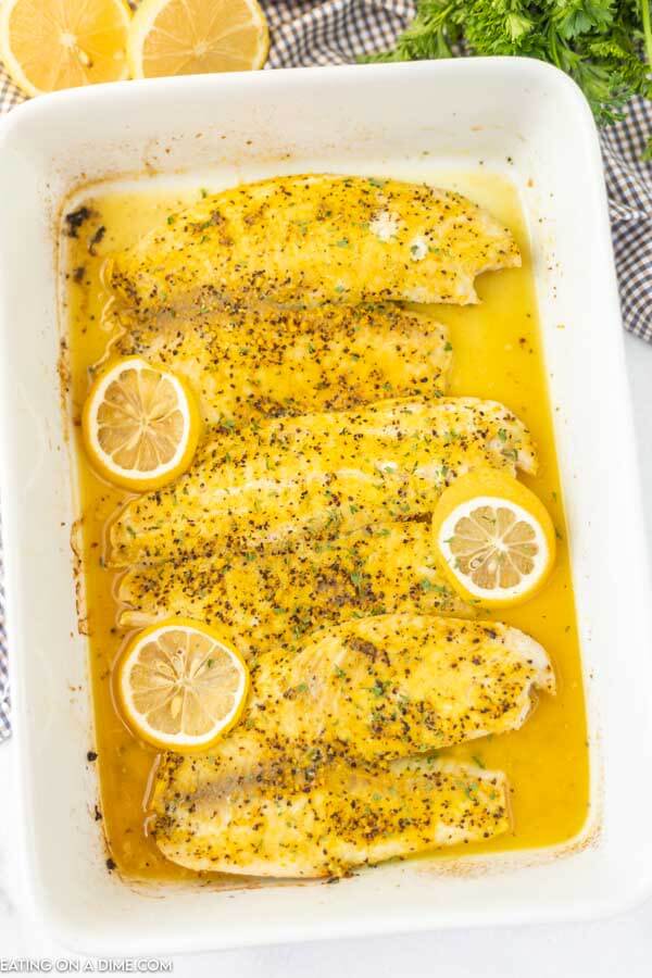 casserole dish of tilapia