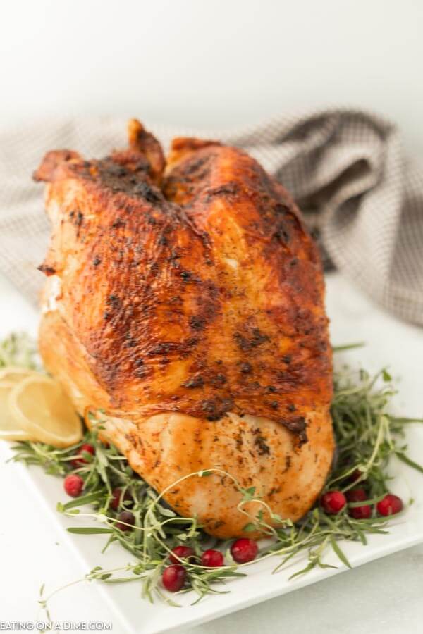 Roasted turkey breast on a platter