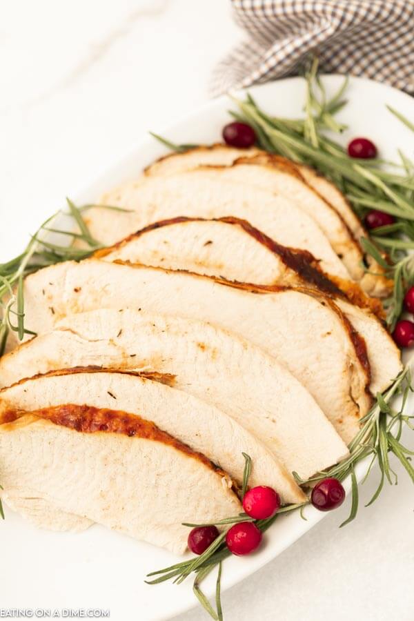 sliced turkey on a platter 