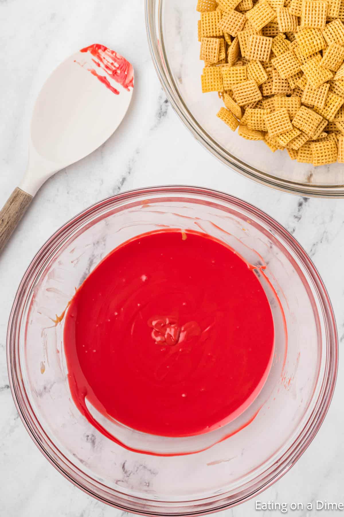 Melted red candy melts in a bowl