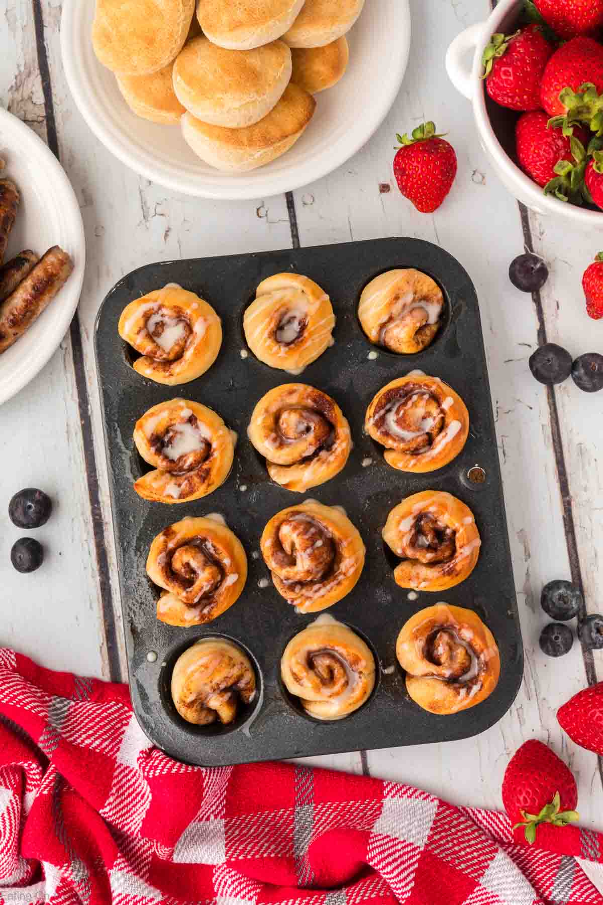 Mini Cinnamon Rolls topped with glaze