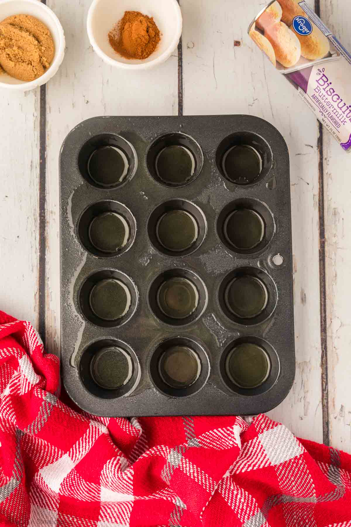 Greased muffin tin 