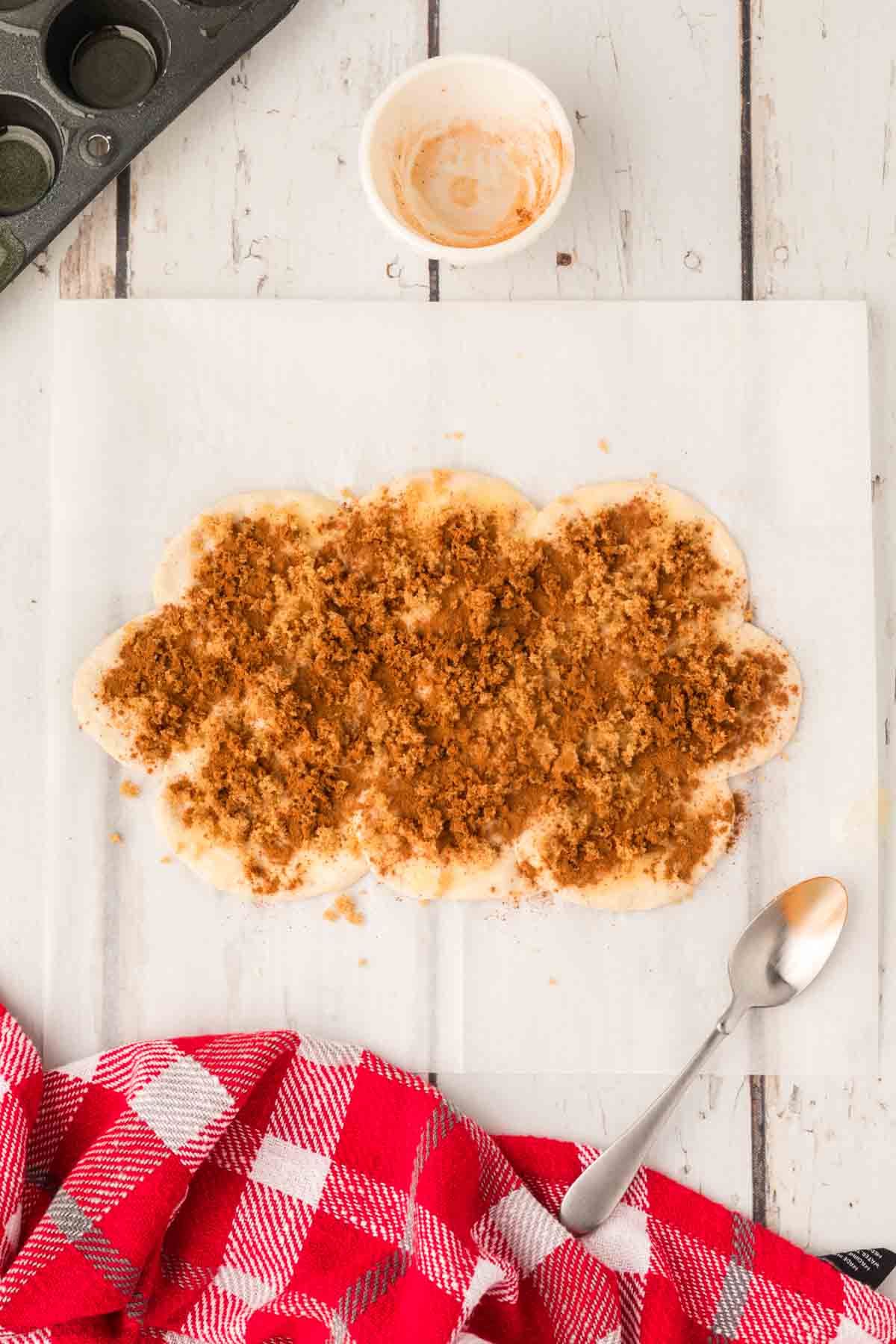 Sprinkle brown sugar mixture on the parchment paper