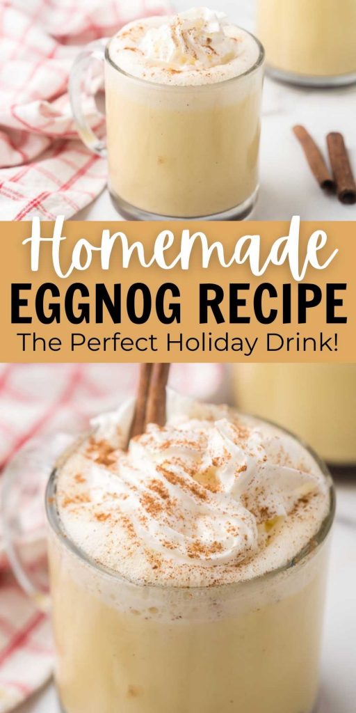 Homemade eggnog recipe is so rich and creamy. This old fashioned, easy eggnog recipe has the perfect blend of spices for a great holiday drink. This is the best non alcoholic eggnog recipe!  #eatingonadime #drinkrecipes #eggnogrecipes #holidayrecipes 
