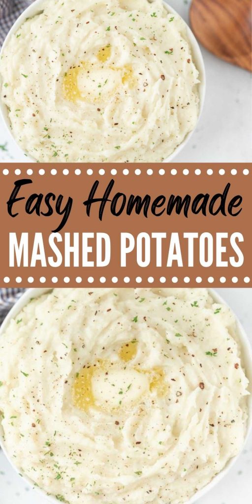 These easy to make homemade mashed potatoes are the best comfort food side dish recipe! These mashed potatoes from scratch are creamy and butter and easy to make with only 5 ingredients. Everyone loves this easy and delicious mashed potatoes recipe. #eatingonadime #potatoesrecipe #cheesypotatoes #holidayrecipes #sidedishrecipes 
