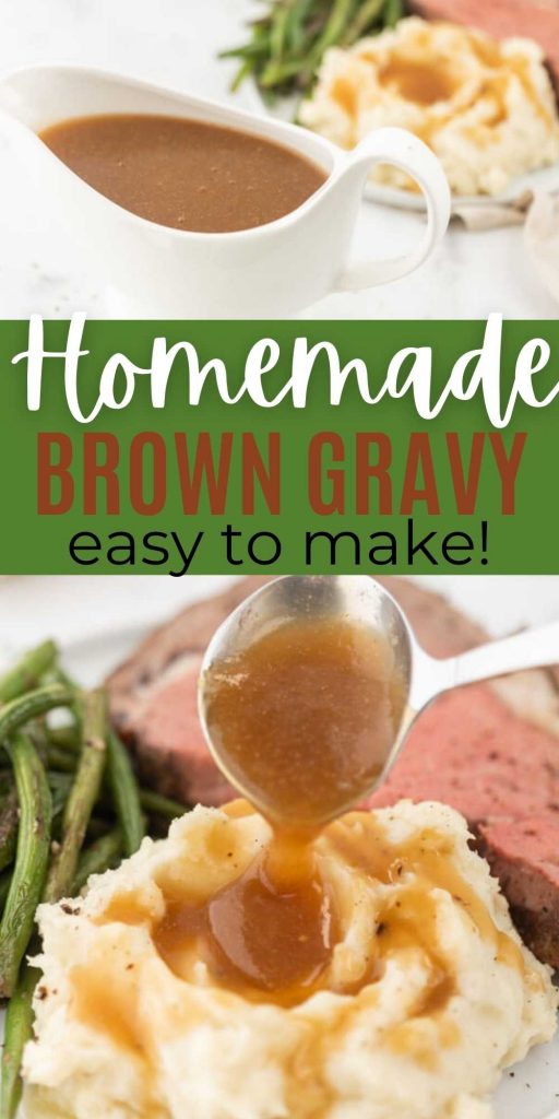 Learn how to make delicious homemade brown gravy from scratch without drippings. This brown gravy recipe is easy to make with broth. It is perfect on top of mashed potatoes, chicken, turkey, and beef!  It’s the perfect topping for all your favorite recipes.  #eatingonadime #gravyrecipes #browngravy 

