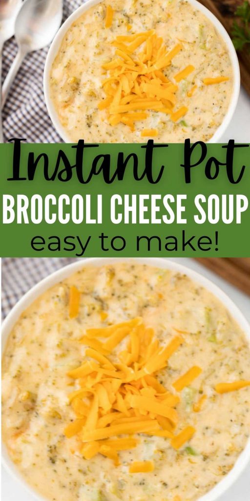 This instant Broccoli Cheese Soup recipe made in a pressure cooker without Velveeta! It's low carb, creamy and super delicious! This soup is easy to make and delicious too!  The entire family will love this instant broccoli cheese soup. This soup is healthy too and Keto friendly! #eatingonadime #instantpotrecipes #pressurecookerrecipes #souprecipes #easysoups 
