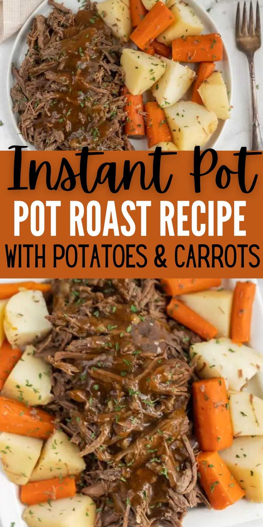 This Instant Pot Roast Dinner Recipe is amazing. It is the best Pressure Cooker Pot Roast Dinner recipe with veggies. This Instant Pot Roast and Potatoes with gravy is the easiest and the best one pot meal! #eatingonadime #beefrecipes #instantpotrecipes #pressurecookerrecipes 
