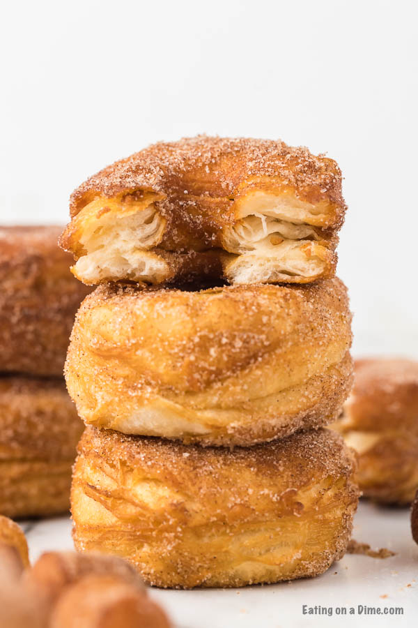 Donuts stacked together. 