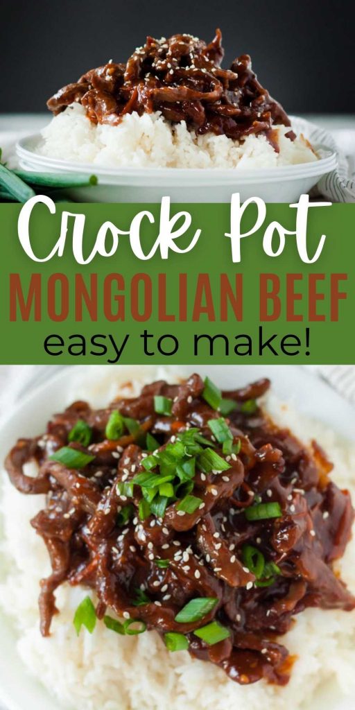 No need to get take out when you can make this easy Slow Cooker Mongolian Beef. The flavors blend together for the best dish that your family will love! This crock pot Mongolian beef recipes is easy to make and so delicious too! #eatingonadime #crockpotrecipes #slowcookerrecipes #beefrecipes #asianrecipes 

