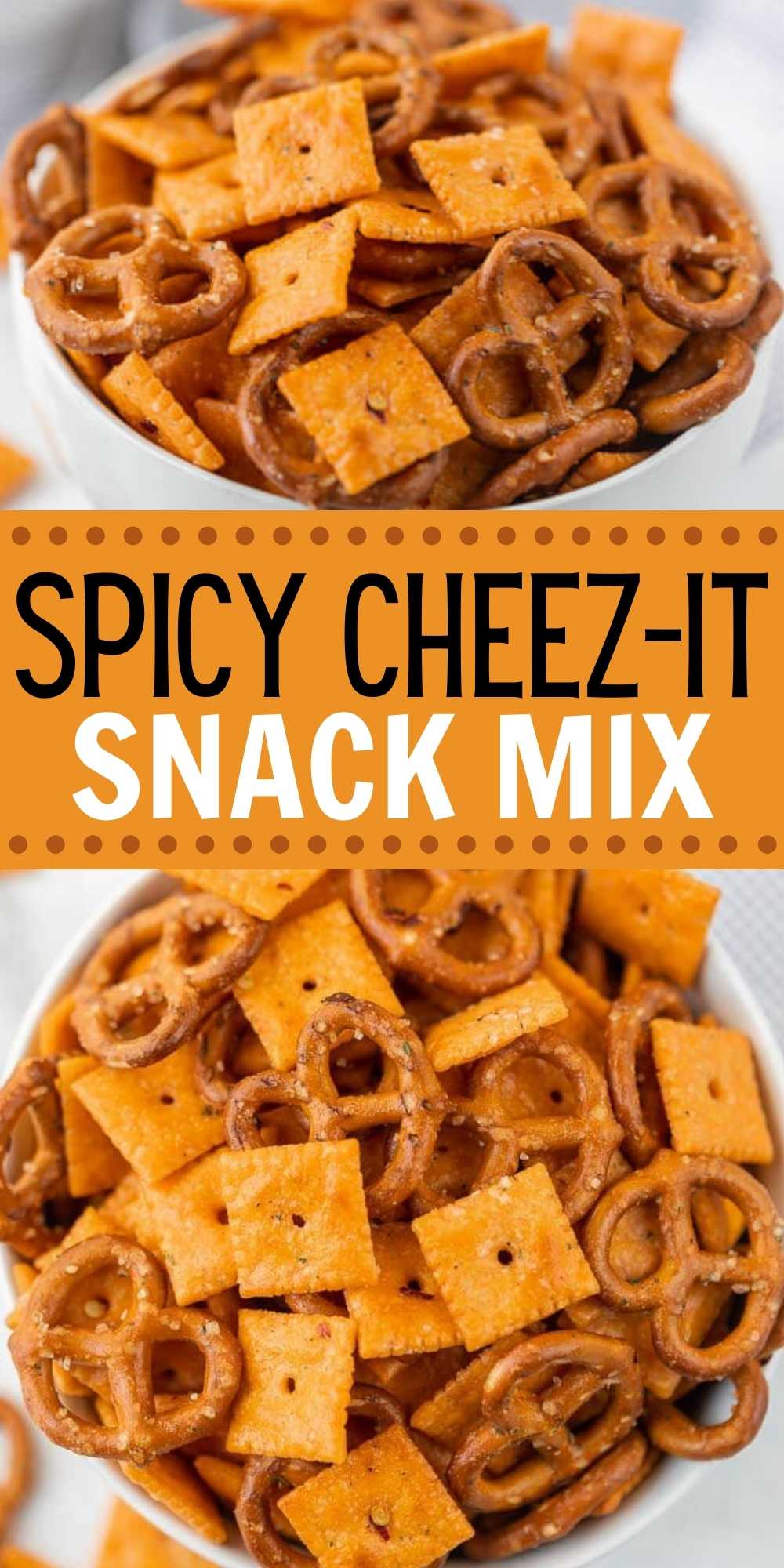 If you are looking for a game day snack then this spicy cheez-it snack mix recipe is perfect! Spicy Cheez-its are amazing but taste even better in this easy cheez-it snack mix with red peppers.  You’ll love this easy to make snack recipe.  #eatingonadime #snackrecipes #cheezits #cheezitrecipes 
