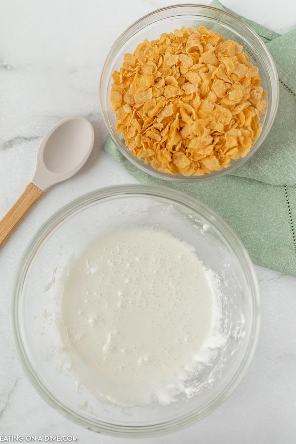 Close up image of cornflakes in process. 
