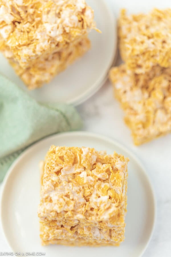 Close up image of cornflakes bars on a white plate. 