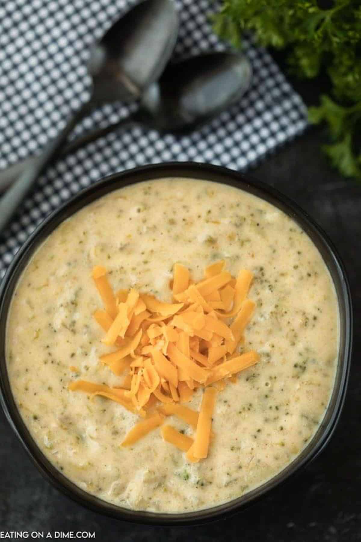 Crockpot Broccoli Cheese Soup in bowl.