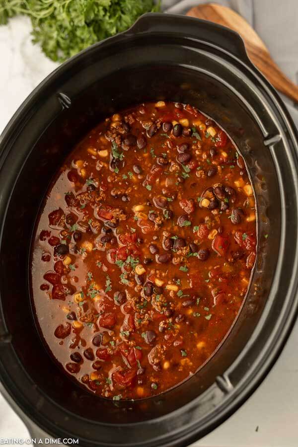 Black bean soup with cilantro in the slow cooker. 