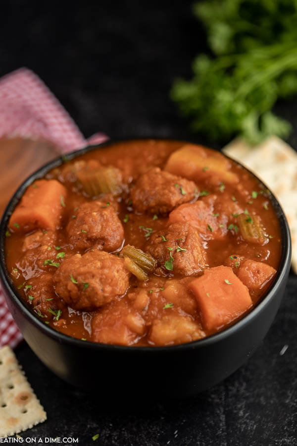 Bowl of meatball stew. 