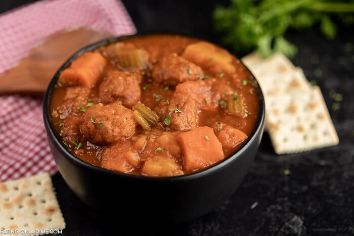 Bowl of meatball stew.