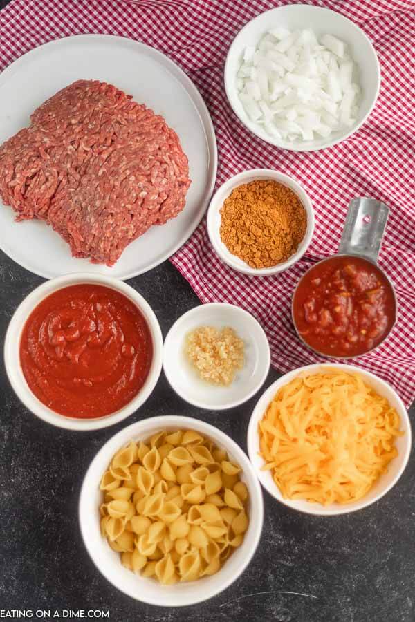Close up image of ingredients for vegetarian chili. 