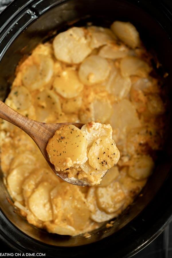 Slow Cooker Scalloped Potatoes with Creamy Cheese Garlic Sauce