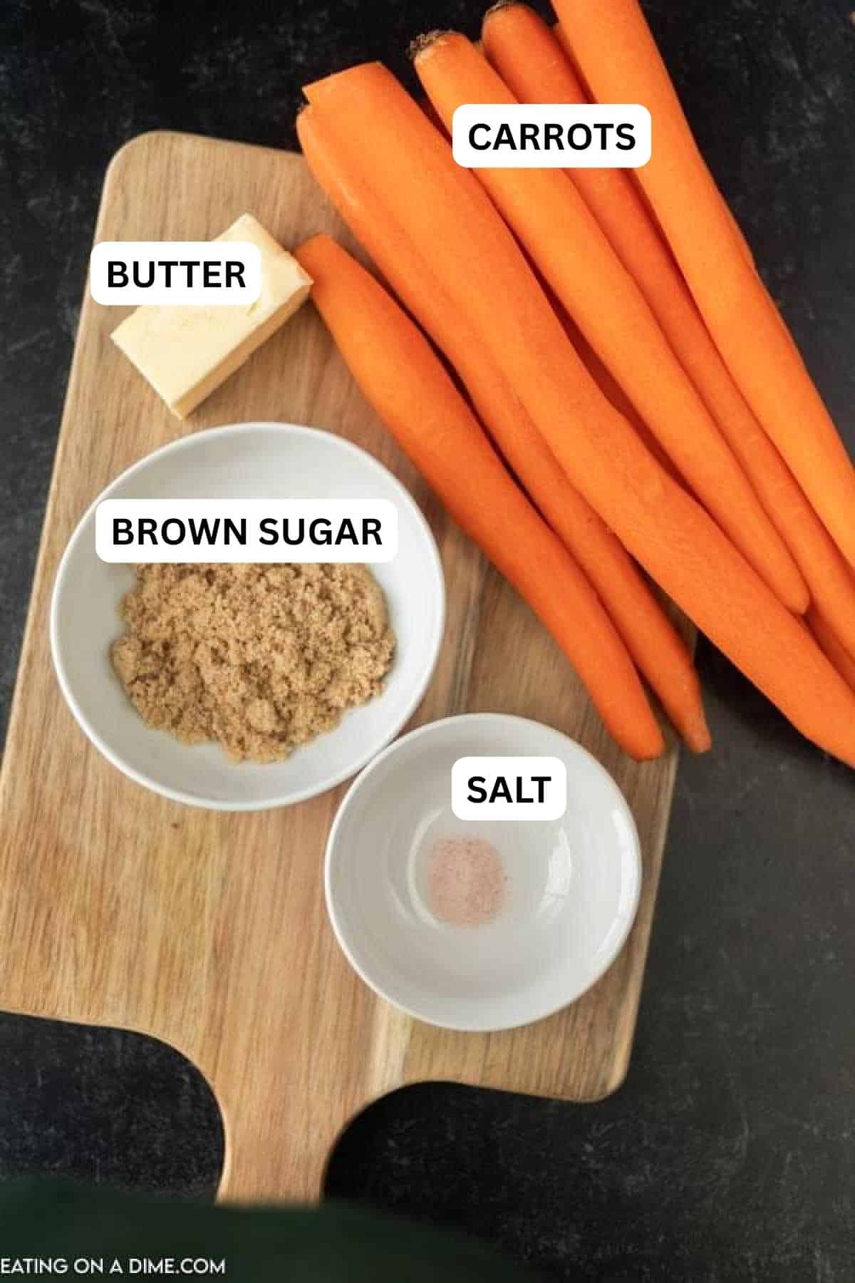 Ingredients for recipe: salt, brown sugar, butter and carrots.