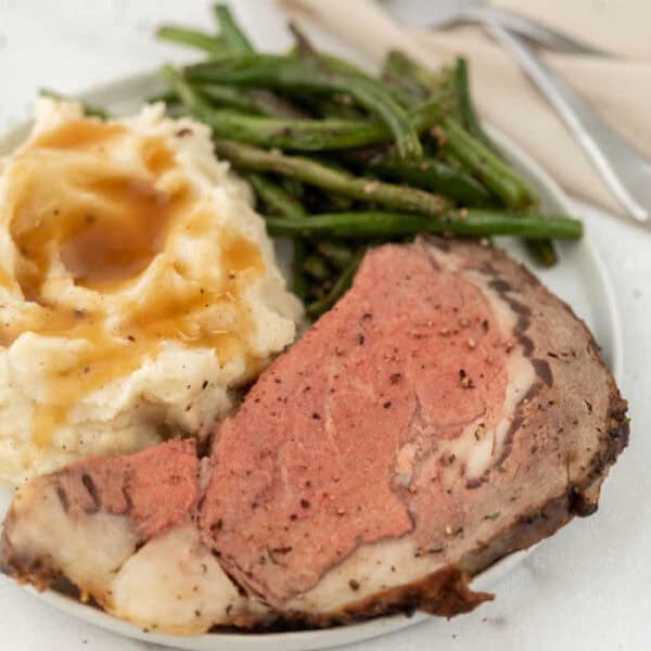 Prime Rib on a plate ready to enjoy.