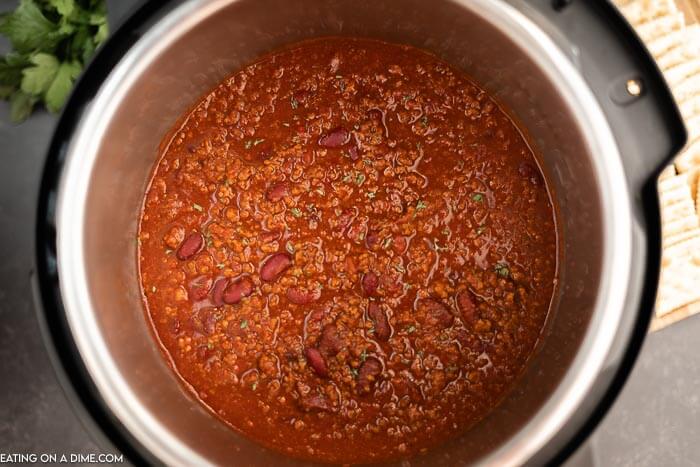 Pressure cooker of chili. 