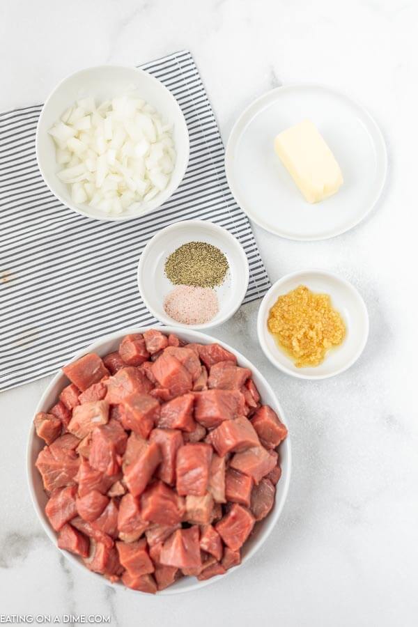 close up image of ingredients for instant pot steak bites. 