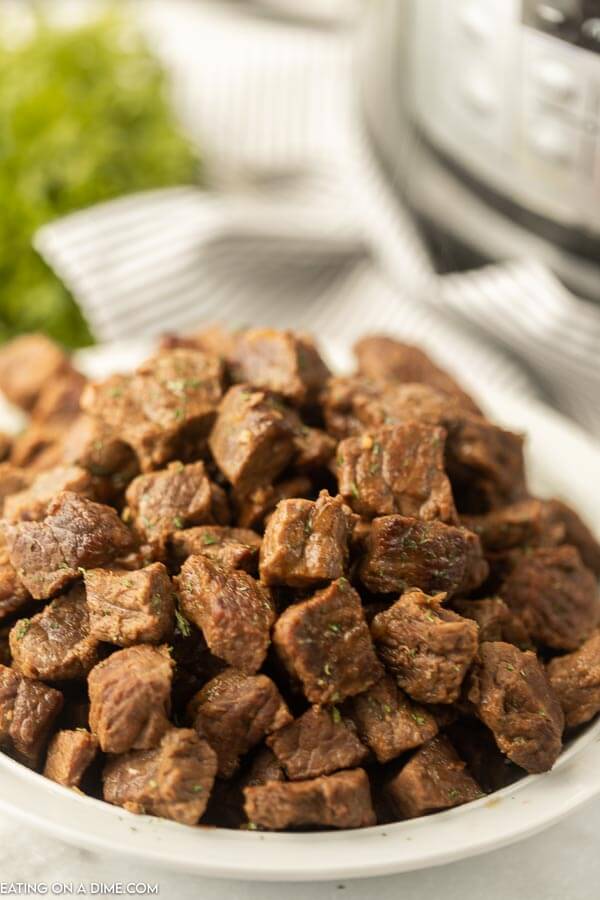 close up image of steak bites on a plate