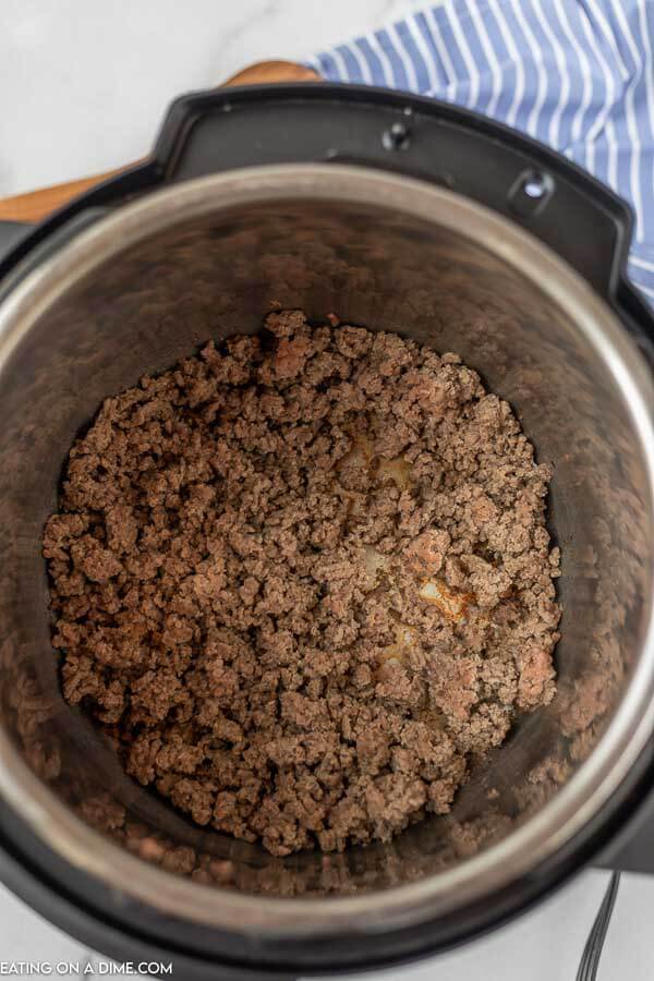 Cooked ground beef in pressure cooker.
