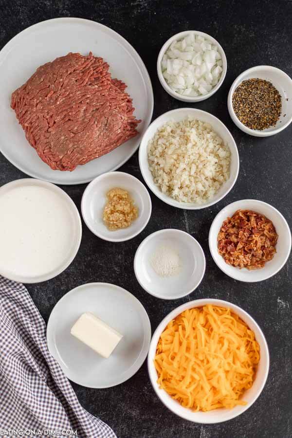 Close up image of ingredients for cheeseburger soup.