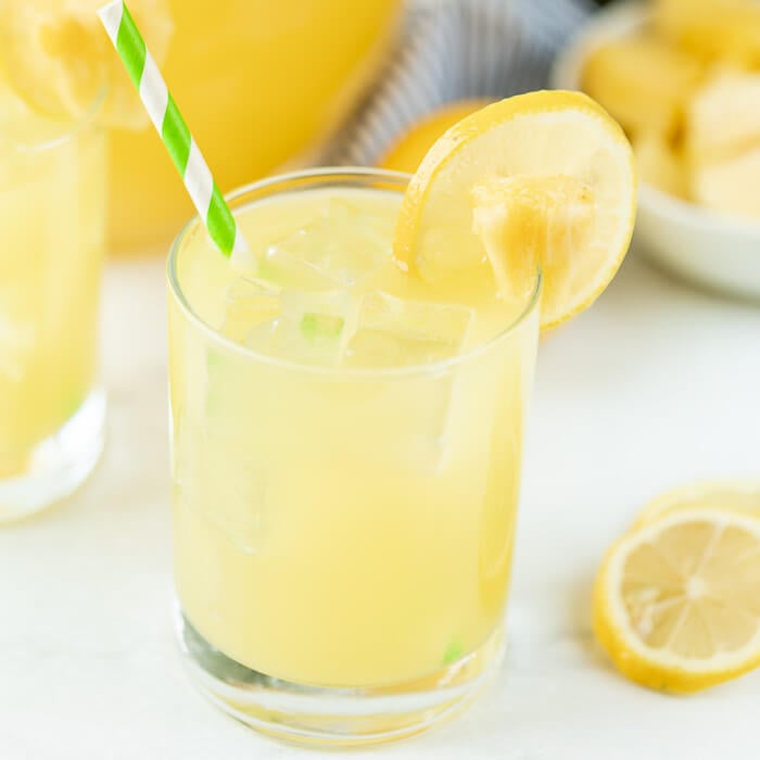 Glass of pineapple lemonade.