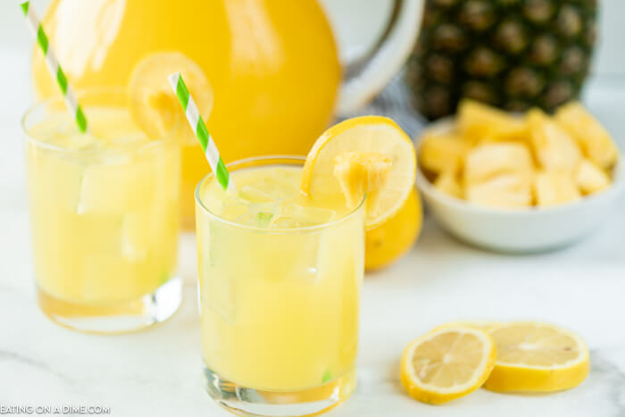 Glass of pineapple lemonade.