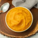 Pumpkin puree in a bowl.