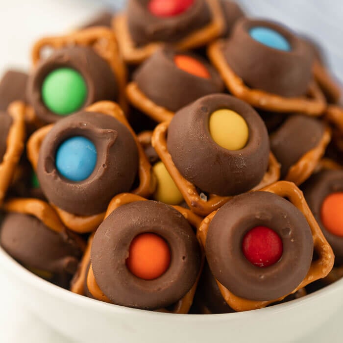 Close up image of Rolo Pretzel Bites. 