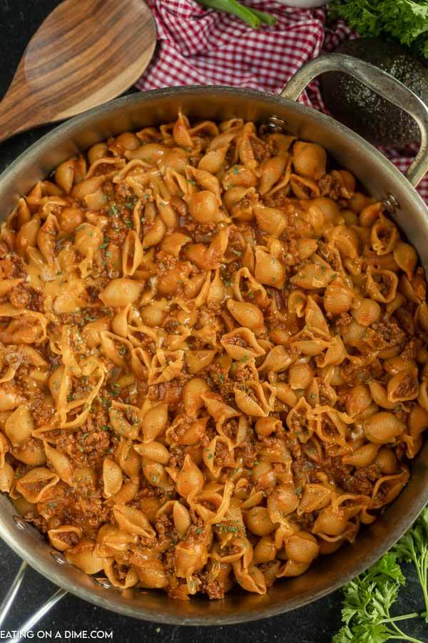 Close up image of taco pasta  in a saucepan. 