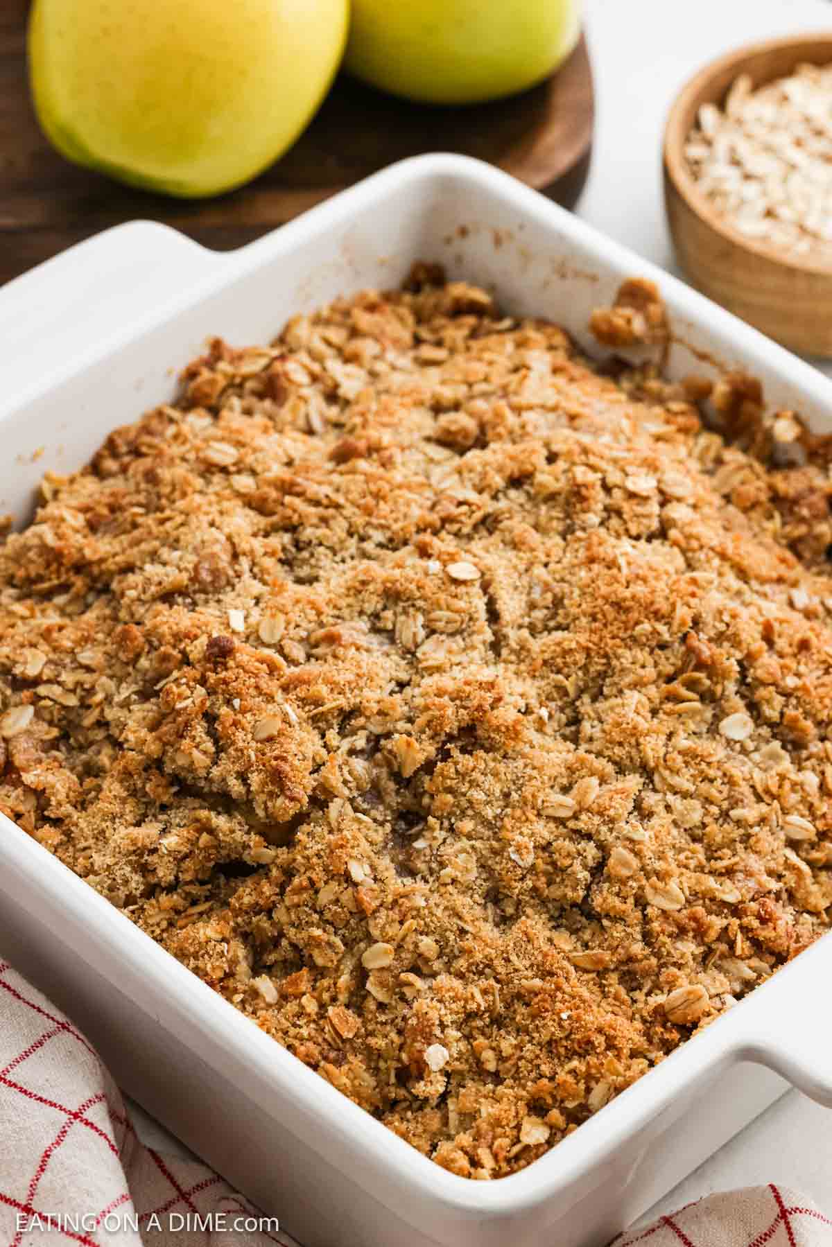Casserole dish baked and cooling with dessert. 
