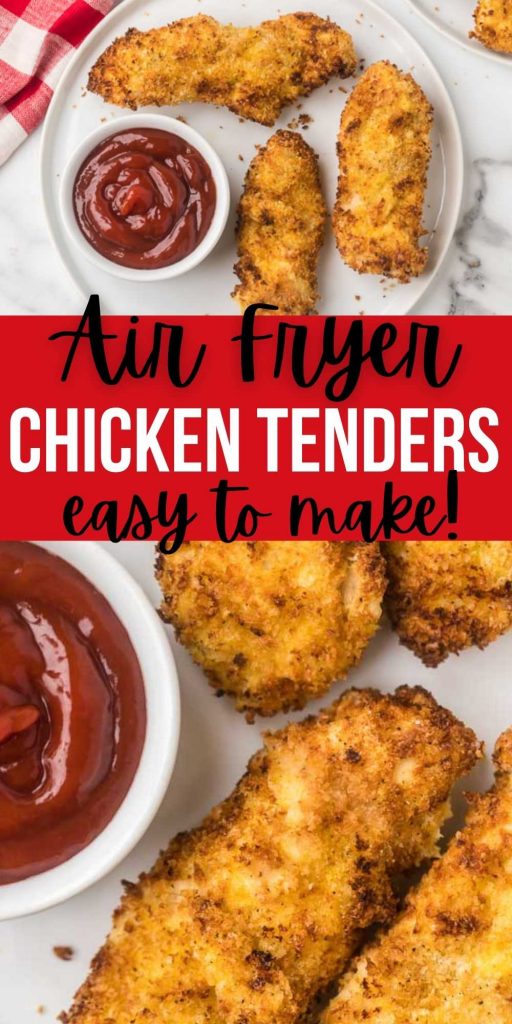 Make delicious air fryer chicken tenders with panic bread crumbs in less than 20 minutes. Enjoy restaurant quality tenders at home for a fraction of the price and they are healthier too! #eatingonadime #airfyerrecipes #chickenrecipes #chickentenders 
